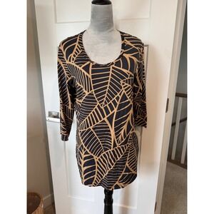 J.McLaughlin Navy Tan Geometric Leaf Print Catalina Cloth Tunic Top Large L